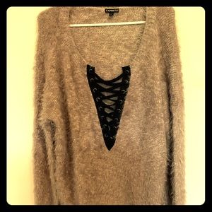 Express Super Soft+Fuzzy Lace-Up sweater
